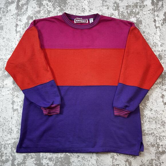 Vintage 90s Color Block Sweatshirt Pullover size Medium Pink Red Purple - Picture 2 of 11